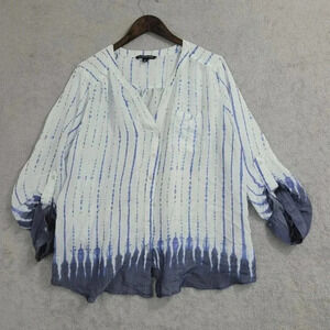 Zac & Rachel Woman 1X‎  Button-Up Blouse With 3/4 Roll-Tab Sleeves  10CT